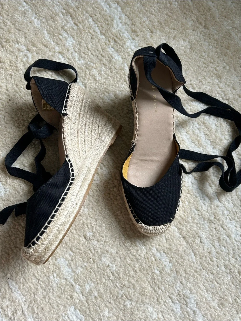 Heidi Klein Black Canvas Lace Up Espadrille Wedge Shoes EU 38 Made in Spain